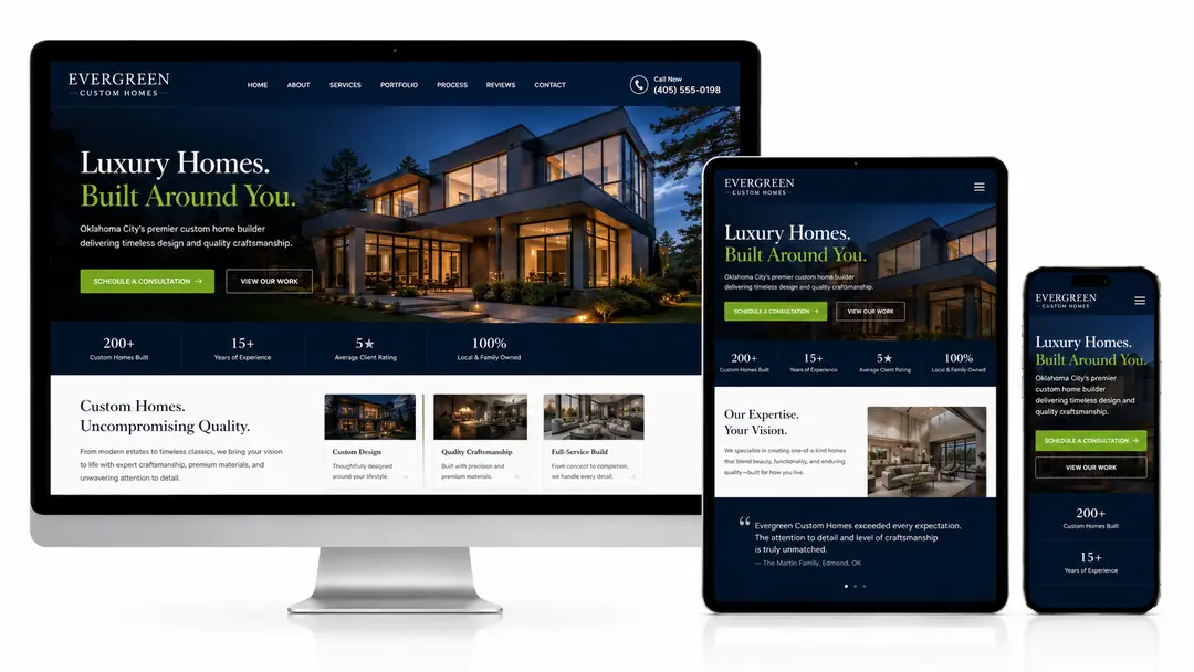 The same website shown across desktop monitor, tablet, and phone