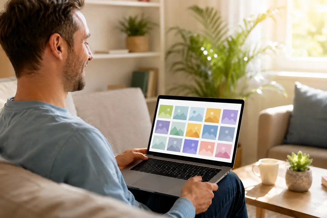 Homeowner viewing recovered photos on a laptop